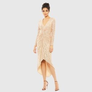 Mac Duggal 26549 NWT SEQUINED HI-LO FRONT TWIST MIDI DRESS
